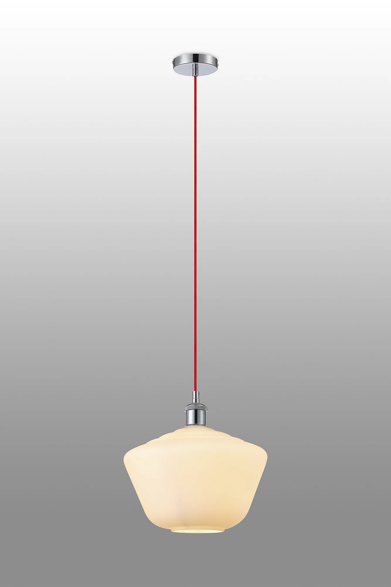 Cawdor Single Pendant, 1 Light E27, Polished Chrome/Red/Opal Hexagonal Glass DK1135  Deco Cawdor